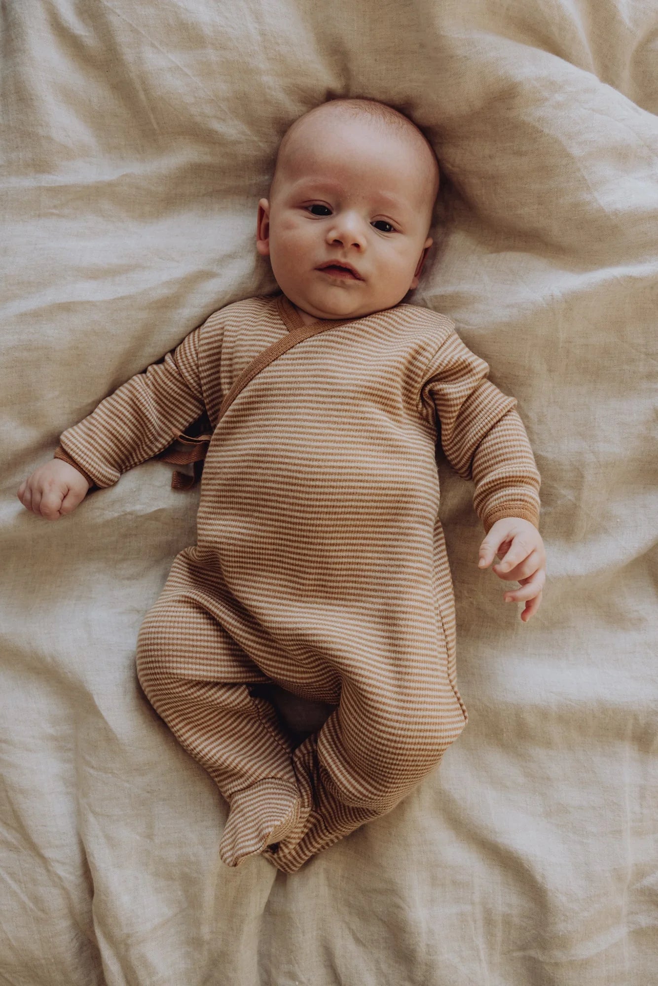 Merino Bamboo Romper | Fawn Stripe