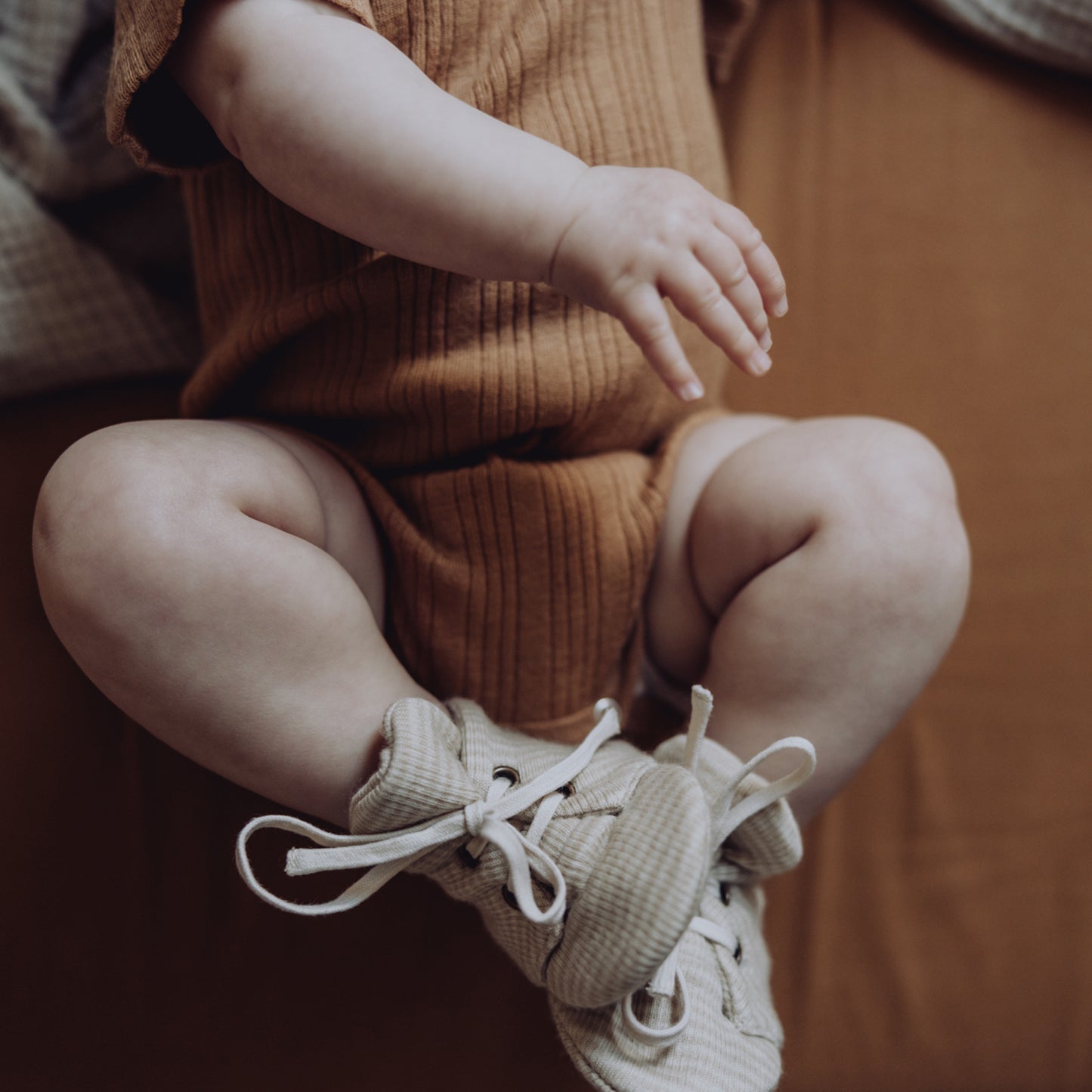 Merinowool Rib Baby Booties | Oat Stripe